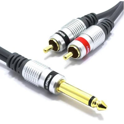 Bild av Jack 6,35 mm Mono till 2x RCA kabel 1,5 m Vitalco Dual Cinch hane uttag adapterkontakt