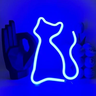 Bild av UExnkj Y Neon Cat tecken blå neonskylt katt LED skylt djurskylt neonskyltar batteri eller USB drivna för barnrum vardagsrum bröllopsfest