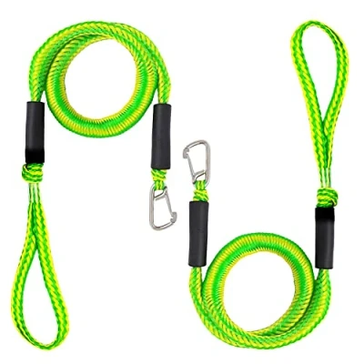 Bild av Arola bungee Boat Dock Line med klämma i rostfritt stål, fästlina, rep, PWC dockline båttillbehör, perfekt för jetski, båtar, kajak, ponton, kanot, Wave Runner 2 pack Grön II)