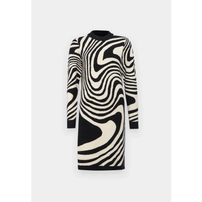 Bild av OBJRAY L/S stickad klänning AOP NOOS, Svart/mönster: sandshell zebra, XS