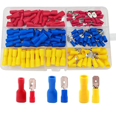 Bild av WeqeYent 150 st hane/hona, isolerade terminaler, spadtråd, krympanslutning, elektriska kabelterminaler, kabelkrympanslutningar set AWG 22 16 14 12 10 PVC