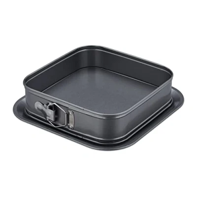 Bild av Relaxdays Springform kantig, 24 x cm, med läckageskydd, stål, non stick bakform, kakform, antracit, rostfritt stål