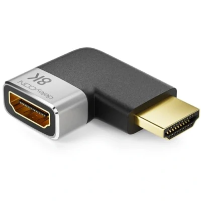 Bild av deleyCON HDMI Adapter Kopplingskontakt 8K@60Hz / 4K@120Hz UHD 7680x4320 Aluminium 2.1 ARC HDR10+ Dolby Vision VRR ALLM 48Gbps Vänstervinklad Grå Svart