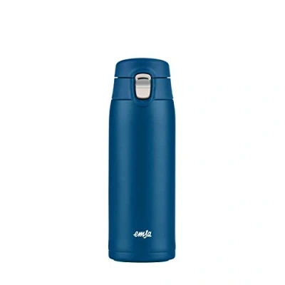 Bild av Emsa N21509 Travel Mug Light termo/isolerad mugg i rostfritt stål, 0,4 liter, 8 h värme, 16 kallt, 100 procent tät, läckagesäker, diskmaskinssäker, vikbart låssystem, blå, 1 styck (1 pack)