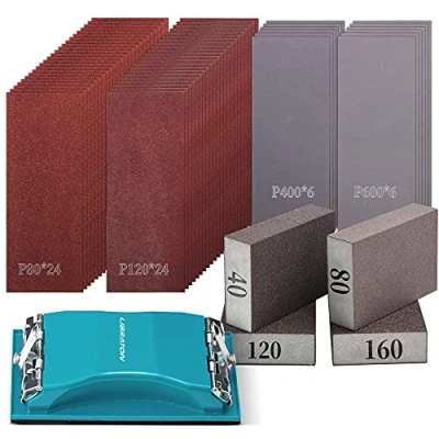 Bild av LIBRATON Sandpapper, sandpapper trä, slippapper set K80 till K600, handslipmaskin, sandpappersset 65 stycken, för bilslipning, trämöbellackering, förädling