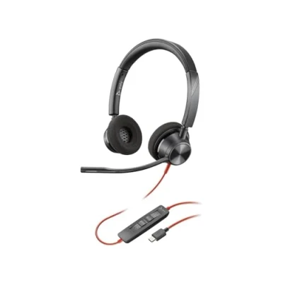 Bild av Plantronics Blackwire 3320 USB A (Poly) trådbundet tvåörade headset (stereo) med mikrofonarm anslutning till PC/Mac via kompatibelt lag, zoom och mer