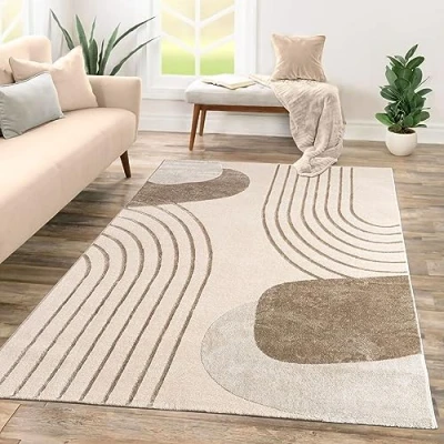 Bild av Matta Med Kort Stapel För Vardagsrum Sovrum Hall Abstrakt 3D Geometrisk, Färg:Beige Grädde, Storlek:160x230 cm