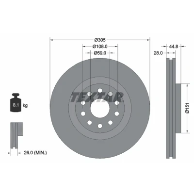 Bild av TEXTAR 92115800 Disque de frein 305 28 05/10 108 ventilé l&#039;intérieur sans boulon fix roue, moyeu roue LANCIA: Thesis