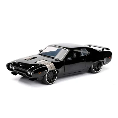 Bild av Jada 98292 Toys Fast &amp; Furious 8 Dom&#039;s 1972 Plymouth GTX, bil, tuning modell i skala 1:24, öppningsdörrar, motorhuv och bagageutrymme, frihjul, svart