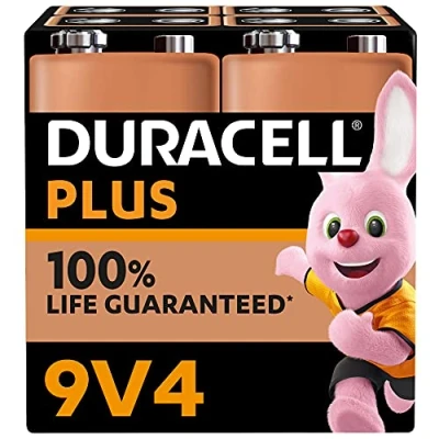Bild av Duracell Plus 9 V batterier (4 pack) Alkaliska 100 % garanterad brukstid Tillförlitlighet för vardagliga enheter Plastfri förpackning 5 års förvaring 6LR61 MN1604