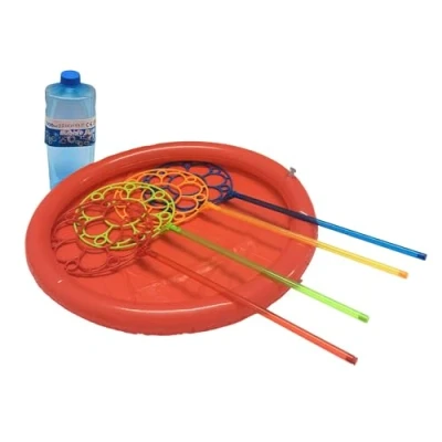 Bild av alldoro 60646 färgglad tvålpool 48 cm diameter med 4 stora såpbubbelstavar, 1000 ml tvålvatten bärbar