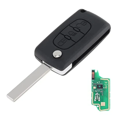 Bild av 3 knappar nyckellös oklippt flip fjärrnyckelbricka med ljusknapp ID46 chip och HU83 blad CE0536 för Citroen C3 C4 C5 modeller 2005 2011 433MHz