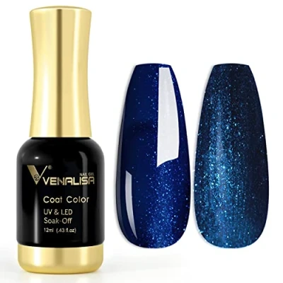 Bild av Venalisa UV nagellack, gellack, glitter, blå färger, gelnagelpolering, blötläggning av naglar, färggel kit, gel, nagellack för nageldesign, manikyr 12 ml