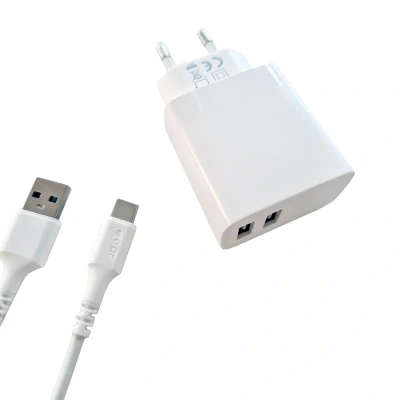 Bild av GEAR Charger 220V 2xUSB A 3.4A White USB C 2.0 Cable 1m