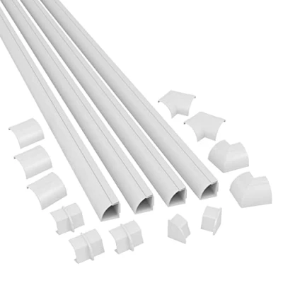 Bild av D Line 4 meter kvarts rund kabeltrunking kit, hörnkabelskydd, självhäftande golvtrim med kabelkanal x 22 mm (B) (H) 1 längder och 12 tillbehör vit
