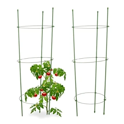 Bild av Relaxdays Växtstöd tomater, set om 2, höjdjusterbara ringar, växtstavar, balkong, säng, plast, 76 cm lång, grön