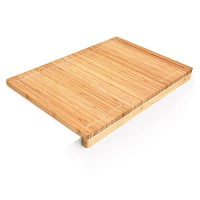 Bild av Relaxdays Skärbräda av bambu H x B D: ca 5 56 38 cm köksbräda med juicetränna och anslagskant knivvänlig bambubräda som serveringsbräda trancherbräda, massiv, naturlig