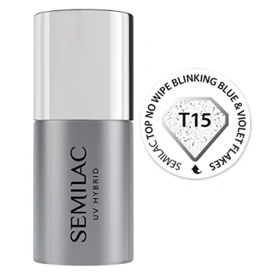 Bild av Semilac Top Coat No Wipe UV gel blötläggning polsk salong kvalitet manikyr effektiv långvarig ingen torkning topp rock polish sprickbeständig lätt att applicera (blinkande blå och violett, 7