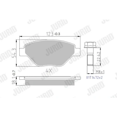 Bild av JURID 573123J Jeu de plaquettes frein non préparé pour indicateur d&#039;usure avec accessoires RENAULT: MEGANE 2, 2 Stufenheck
