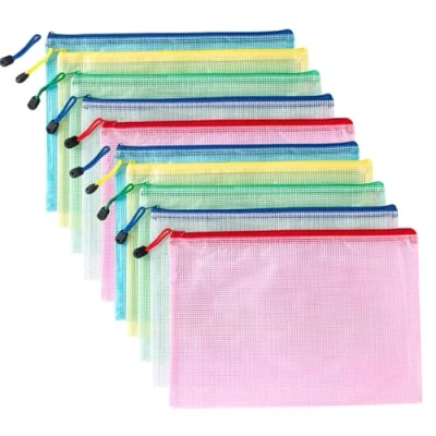 Bild av A5 dokumentväska med dragkedja, transparent PVC dokumentmapp, plastficka i 5 färger, för förvaring av papper, små föremål, kosmetika etc. (10 stycken)