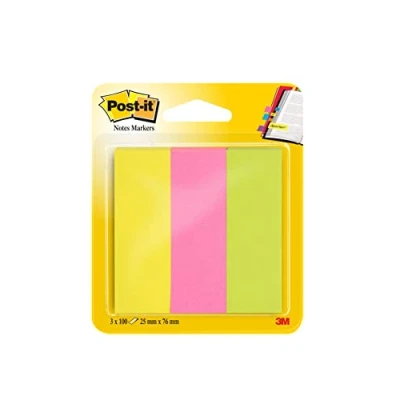 Bild av Post it 671 3 självhäftande remsor sida markör bred, 25 x 76 mm, neoncolour 100 ark