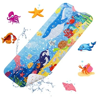 Bild av YOCOLE Badkarsmatta för barn, 100 x 40 cm, duschmatta, badmatta, halkfri, halkfri matta, badkar, dusch, badkarsinsats, BPA fri PVC, badrumsmatta med sugkoppar, mögelresistent och maskintvättbar