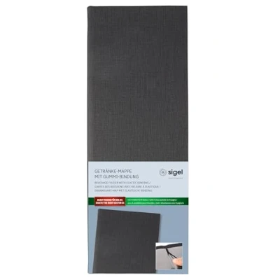 Bild av Sigel GM101 Meny Barformat 1/2 A4, dryckesmapp, gummibindning, antracit med linnestruktur, slitstark och lätt att torka av