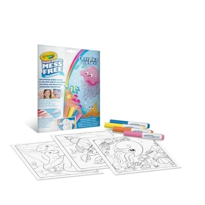 Bild av Crayola Color Wonder, Coloring Set med 18 färgläggningssidor och 4 fläckfria tuschpennor, motiv Havets vänner, kreativt pyssel för barn, 3,4,5 år, 75 2667