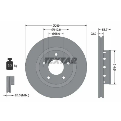 Bild av TEXTAR PRO 92176803 Disque de frein 269 22 05/05 112 ventilé l&#039;extérieur revêtu sans boulon fix roue, moyeu roue AUDI: A6 C5 Avant