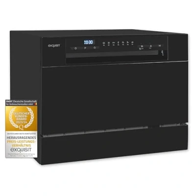 Bild av Exquisit Bordsdiskmaskin GSP206 030D svart diskmaskin 55 cm fristående Liten 6 dimensioner LED display