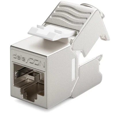 Bild av deleyCON 1x CAT6a MINI Keystone Jack modul Patchkabel Nätverkskabelkontakt 30 mm (3 cm) Lång STP skärmning RJ45 sockel Nätverksuttag Patch Panel hållareförlängning