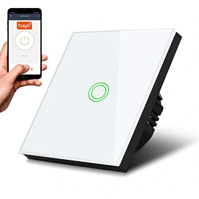 Bild av Maclean MCE716W Smart WiFi Touch Lichtschalter Kompatibel mit Tuya APP Wandschalter Glas Schalter Farbwechsel LED Hintergrundbeleuchtung Einbauschalter 85x85mm (1 Fach Eckig, Weiß)