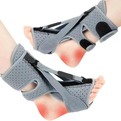 Bild av YBFBSJK plantar fasciit nattskenor justerbara remmar nattskena häl smärtlindring bandage lättnad hälsenaflammation (grå)