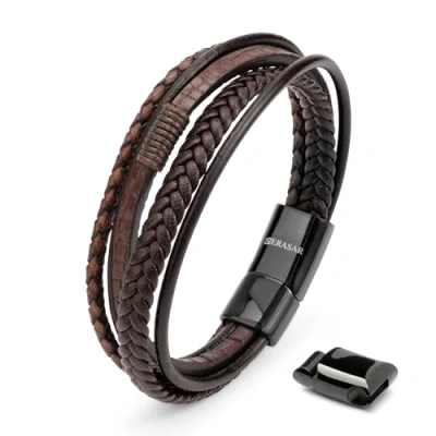 Bild av SERASAR Läderarmband för Män 17cm Flätat Brun Armband Pojkarmband Hanarmband Smyckepresentidé Jubileumspresenter Present till Make, Pojkvän