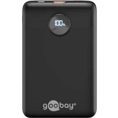 Bild av goobay Externt batteri med 10 000 mAh, kompakt Powerbank 2 USB A och C portar, liten mobil bärbar laddare för laddning av Apple iPhone, Samsung Galaxy, Xiaomi etc., svart, 65868