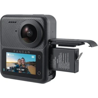 Bild av KanDao QooCam 3 actionkamera, 5,7K 62MP foto 60fps felfri 360 videokamera, sportkamera för utomhusbruk med dubbla 1/1,55&quot; sensorer och F1,6 större bländare, vattentät, stabilisering.