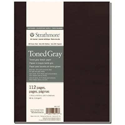 Bild av Strathmore 400 tonat 118 gsm papper mjukt omslag skissbok, fint korn, 19,7 x 24,8 cm, 56 ark, perfekt för proffs och studenter