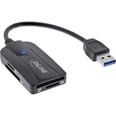 Bild av InLine 66772A, MMC Mobile, MicroSD (TransFlash), MicroSDHC, MicroSDXC, RS MMC, SD, SDHC, SDXC, Svart, 100 Mbps, Windows 7/8/8.1/10, Mac OS 10.4, USB 3.2 Gen 1 (3.1 1) Type A, 0,165 m