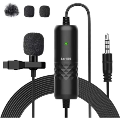 Bild av Moman 6 m lavalier mikrofon, Lav S6E Lapelmikrofon med klämma, rundstrålande kondensator, miniklämmikrofon kabel för DSLR kamera/mobiltelefon/laptop/PC/intervju/videokonferens/podcast/diktat