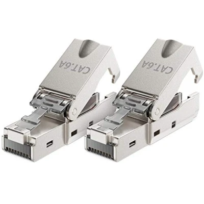 Bild av deleyCON 2x CAT 6a Verktygsfri RJ45 Nätverkskontakt med LSA Anslutning för Styva Installationskablar Skärmad 10 Gbit/s LAN Kabel Nätverkskabelkontakt CAT6a Metallhölje