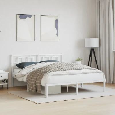 Bild av vidaXL Sängram med huvudgavel metall vit 160x200 cm, säng, metallsäng, sängram, sängar, metallsängar, sängramar, gästsäng, gästsängar
