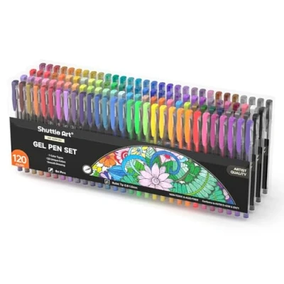 Bild av Shuttle Art gelpennor, 120 färger gelfärgpennor för vuxna paket, gelpenna set med glitter metallisk neon pastell virvelfärger, gelpennor barn och färgböcker klottrande ritning