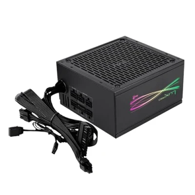 Bild av Aerocool LUXPRORGB1 000 M, halvmodulär RGB 1 W strömförsörjning, 80 Plus guld 90%, japanska kondensatorer, APFC 14 cm FDB fläkt, ATX 3.0 och PCIe 5.0, ARGB kompatibel, 5 års garanti, svart