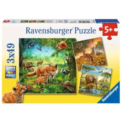 Bild av Ravensburger Barnpussel 09330 Jordens djur pussel för barn från 5 år, med 3 x 49 delar, gul