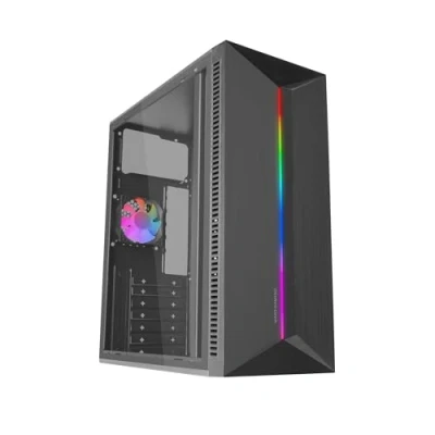 Bild av MARS GAMING MC BLAZE, ATX Gamingchassi, 1x 80mm FRGB Bakre Fläkt, Främre RGB LED remsa med Flera Effekter, Fullsidofönster, Mid Tower PC Stor Intern Kapacitet, Svart