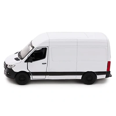 Bild av Toyland® 12 cm Pull Back &amp; Go Formgjuten vit sprinterbil med öppna och stängda dörrar Leksaksfordon Skala 1:48