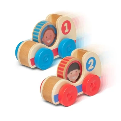 Bild av Melissa &amp; Doug GO Tots Racerbilar i trä (2 bilar, 2 figurskivor) Träleksaker för småbarn Träleksaksbilar leksaker utveckling av bebisar 12 månader+ Present till pojke och flickor