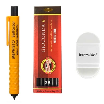 Bild av Koh i Noor 5301 Mekanisk stiftpenna 5,6 mm Modern stifthållare plast för grafitset 4865 2B samt intervisio pennvässare med radergummi skola, kontor, skribenter, konstnärer