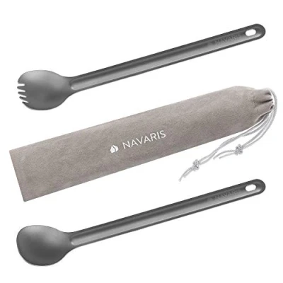 Bild av Navaris täckt camping set 2 x extra lång med 1x skedgaffel och titansked Georgette vandring picknick