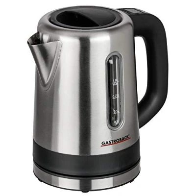 Bild av GASTROBACK #42435 Design vattenkokare Mini, 1 liter rostfritt stålbehållare med nivåindikator, upplyst kontrollpanel, varmhållningsfunktion, 2 200 watt, svart